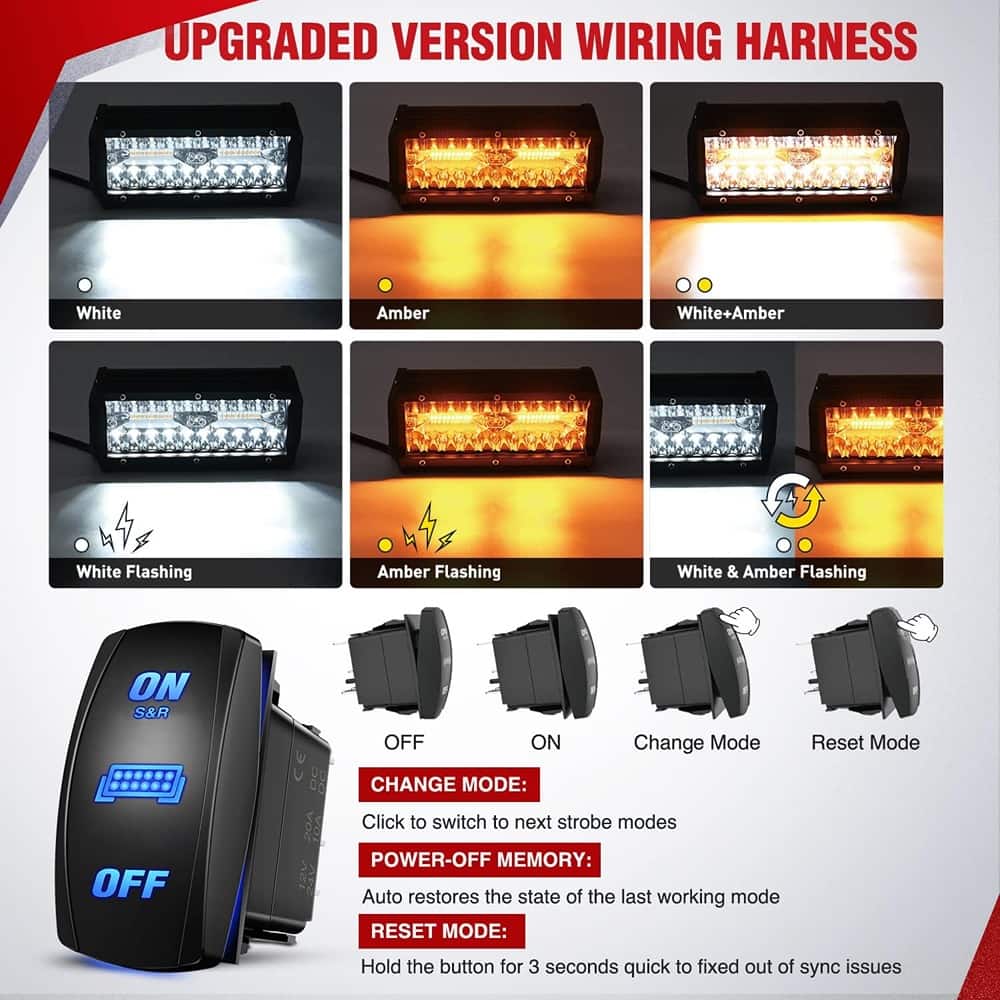ACJPR - 16AWG Strobe Light Wiring Harness, 6 Modes, 12V, 40A, 8 Pin Switch