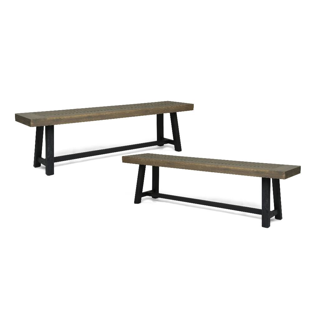 Angle. Ropilly - Ropilly Acacia Outdoor Bench Set of 2, 63 Inch Rustic Wood Patio Dining Bench, Sandblast Gray - Sandblast Gray.