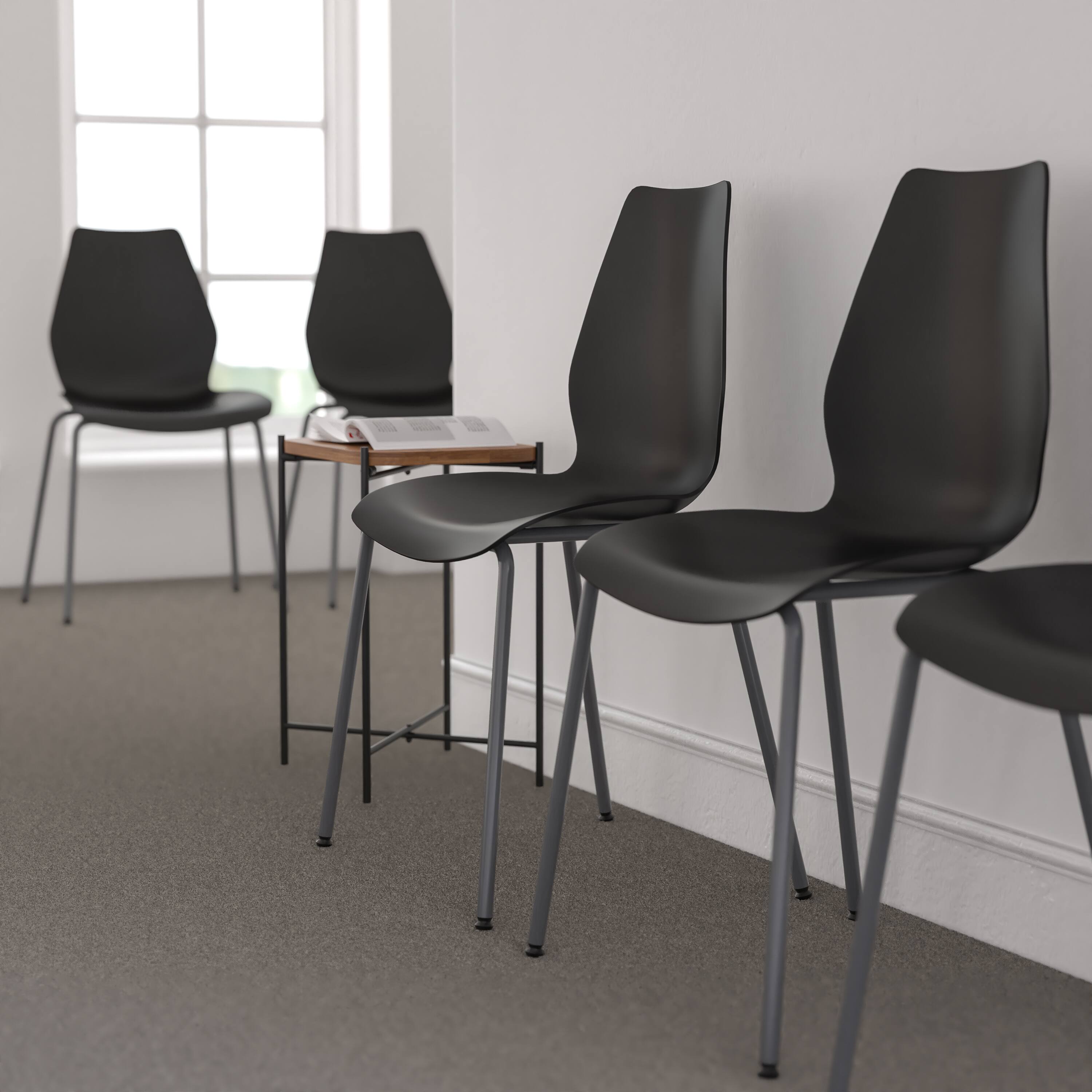 Alt View 1. Emma + Oliver - Multipurpose Home Office Stack Chair with Lumbar Support - Black.