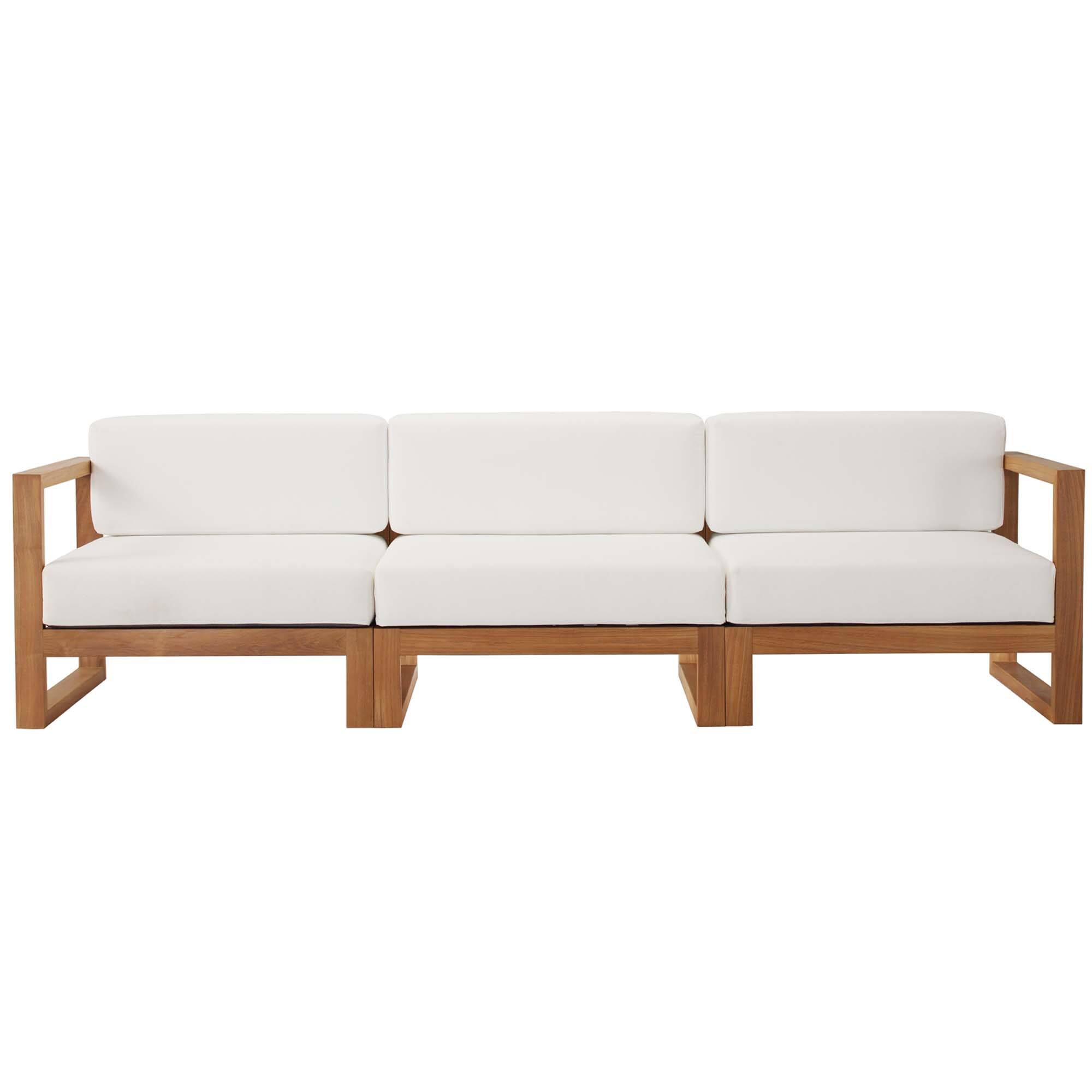 Angle. Modway - Upland 3-Piece Outdoor Patio Teak Wood Sectional Sofa Set by Modway - Natural White.
