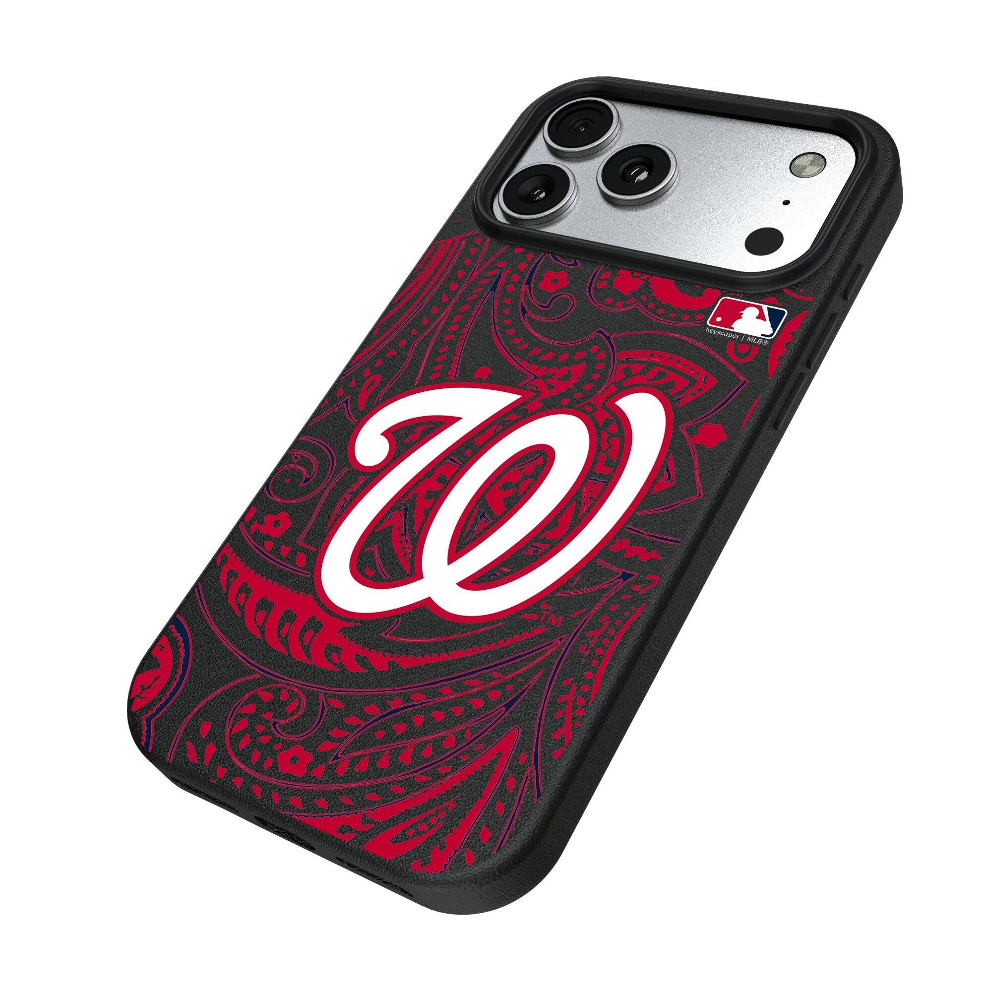 Alt View 1. Keyscaper - Washington Nationals Paisley iPhone Magnetic Bump Case - 16 Pro - Black.