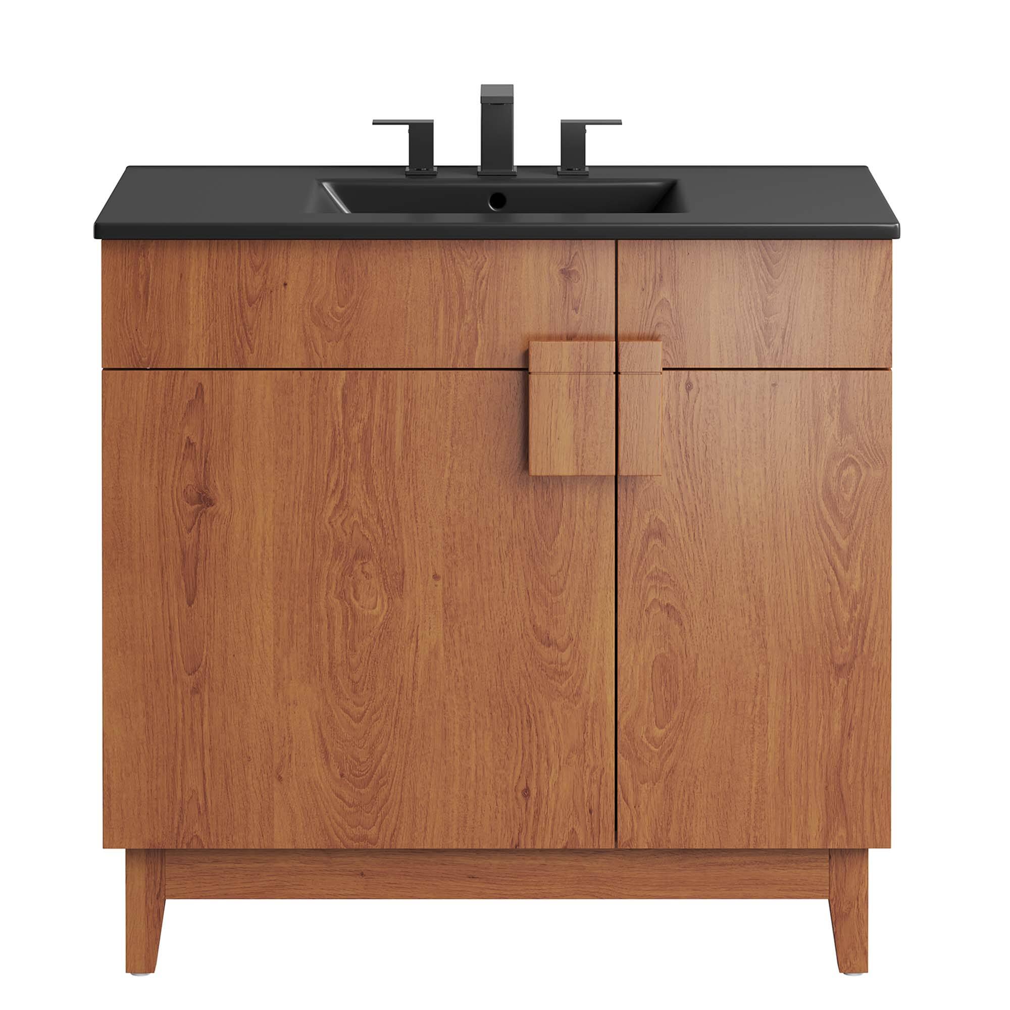 Alt View 4. Modway - Miles Bathroom Vanity Basin Included by Modway - Black Walnut.