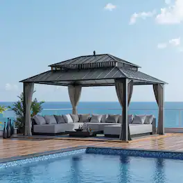 SUNJOY - 16X12 Kingston Hardtop Rectangular Gazebo Grey