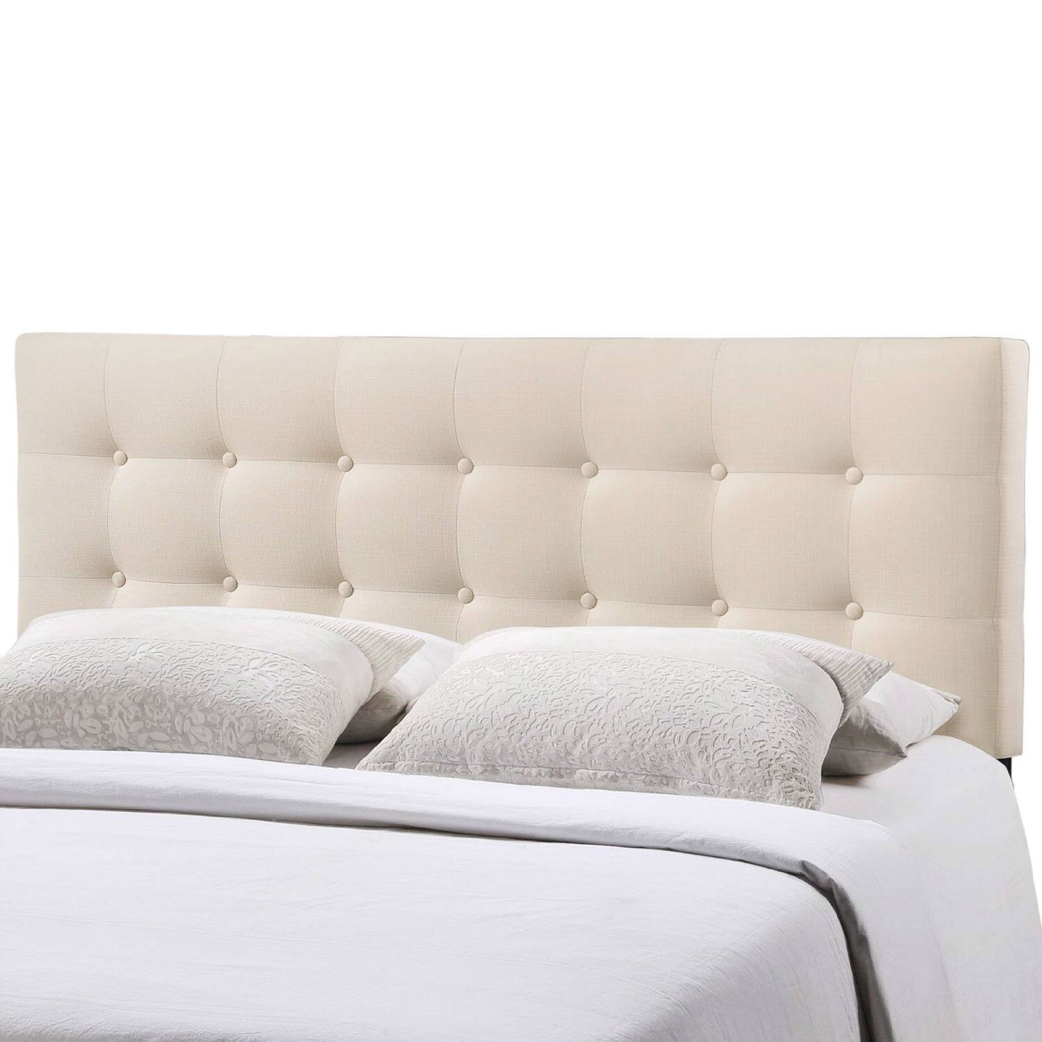 Angle. Hivvago - Full size Ivory Fabric Upholstered Button-Tufted Headboard - Beige.