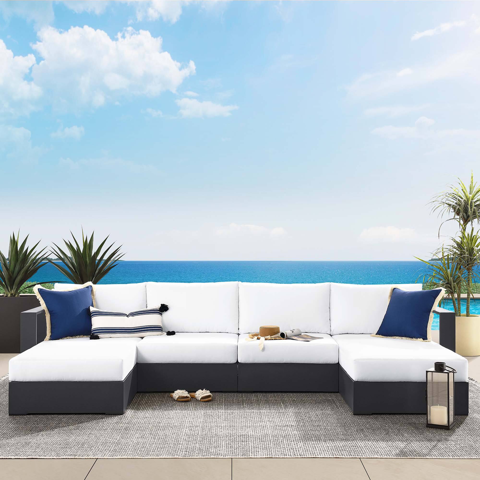 Alt View 3. Modway - Tahoe 4-Piece Outdoor Powder-Coated Aluminum Sectional Sofa Set - Gray White.