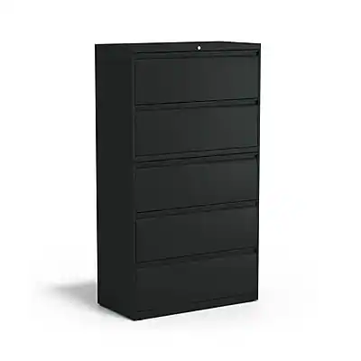Front. Staples - HL8000 Commercial 5-Drawer Lateral File Cabinet, Locking, Letter/Legal, Black, 36"W (21754D) - Black.