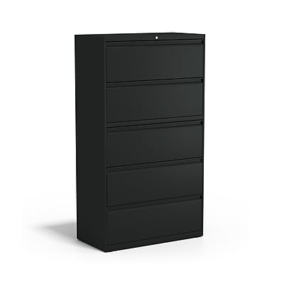 Front. Staples - HL8000 Commercial 5-Drawer Lateral File Cabinet, Locking, Letter/Legal, Black, 36"W (21754D) - Black.