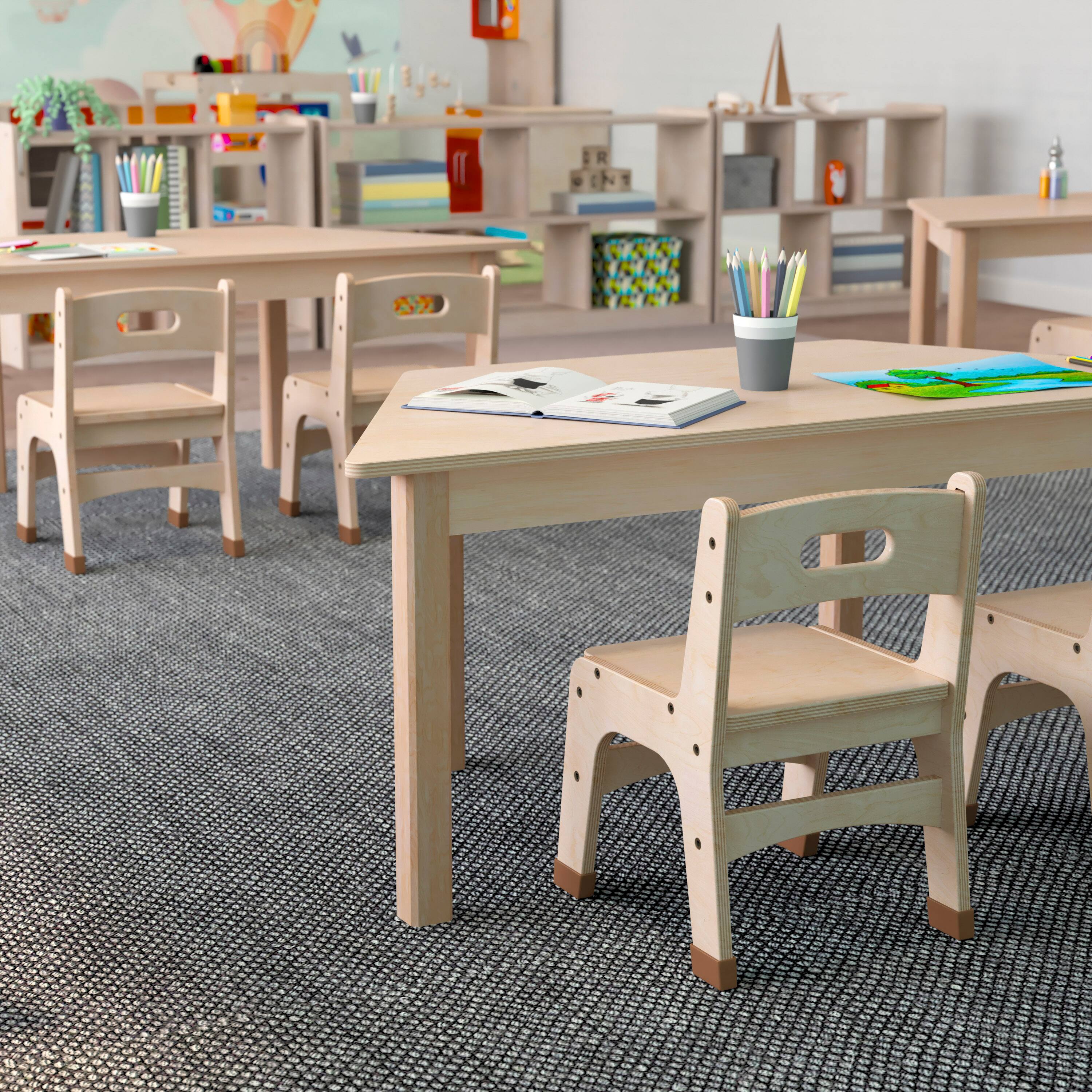 Alt View 3. Flash Furniture - Bright Beginnings Commercial Grade Wooden Trapezoid Preschool Classroom Activity Table, (20.75"W x 47.25"D x 18"H), Beec - Natural.