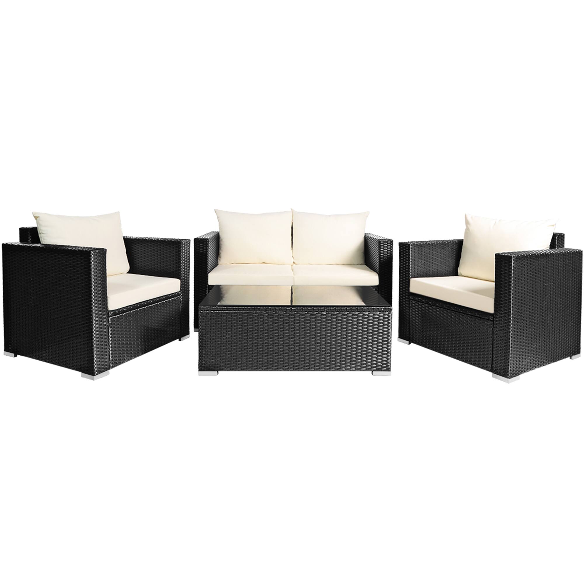 Alt View 3. Gymax - Gymax 8PCS Rattan Patio Conversation Set Outdoor Furniture Set w/ Off White Cushions - Off White.