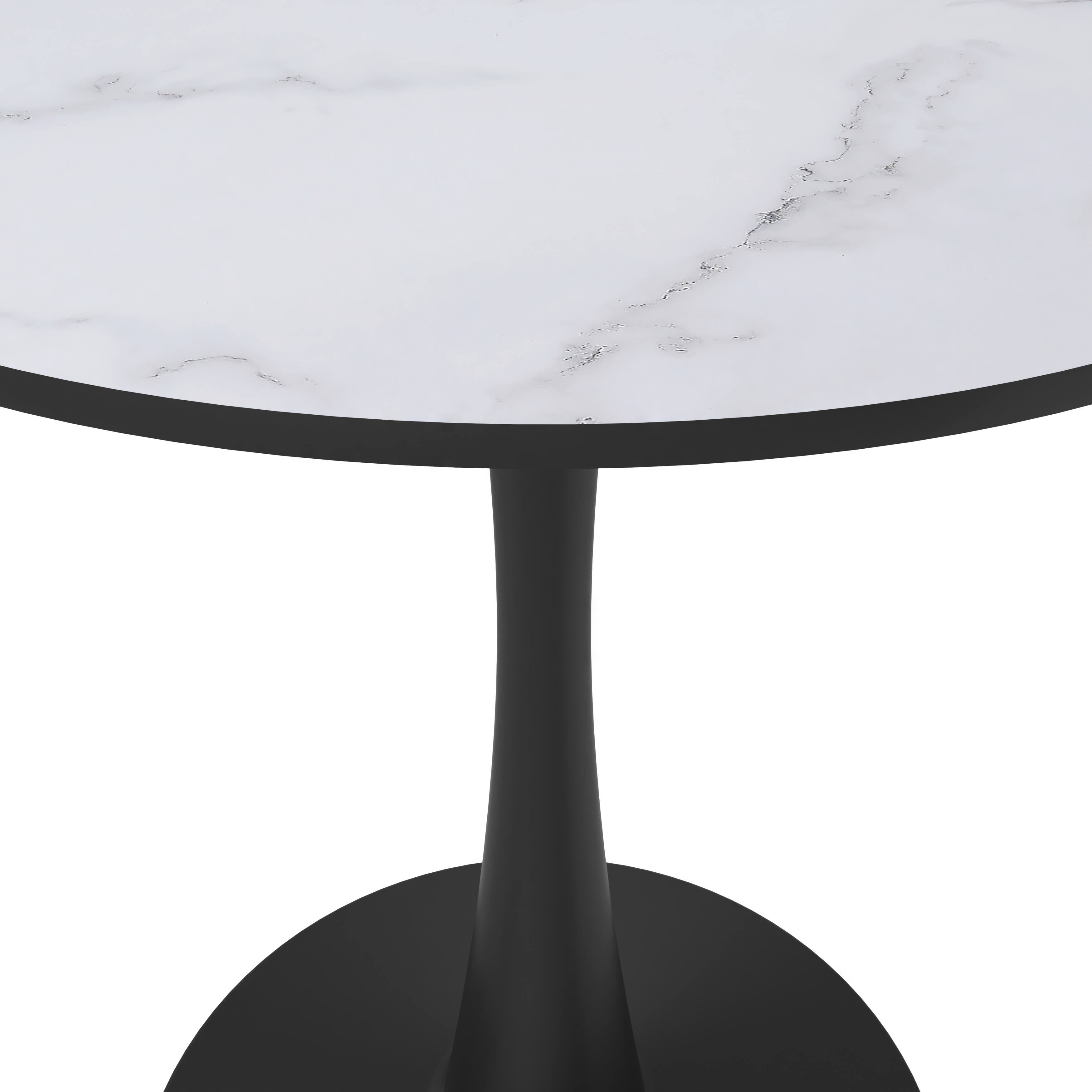 Alt View 4. LeisureMod - Bristol 27" Round MDF/Sintered Stone Dining Table - Modern Scratch-Resistant Pedestal Kitchen Table - MDF - Marbled White.