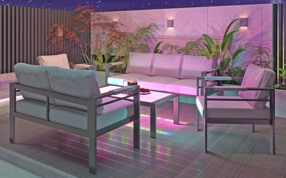 Alt View 2. Bestier - 48-inch Modern Aluminum Patio Coffee Table with LED Lights & Marble-Look Top - Grey.