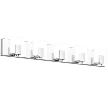 Front. TECH SAFARI - Bathroom Vanity Lights Over Mirror Modern Chrome Bath Light Fixtures Stainless Steel Shade - Chrome- Dimmable 5 Lights(33 inch).