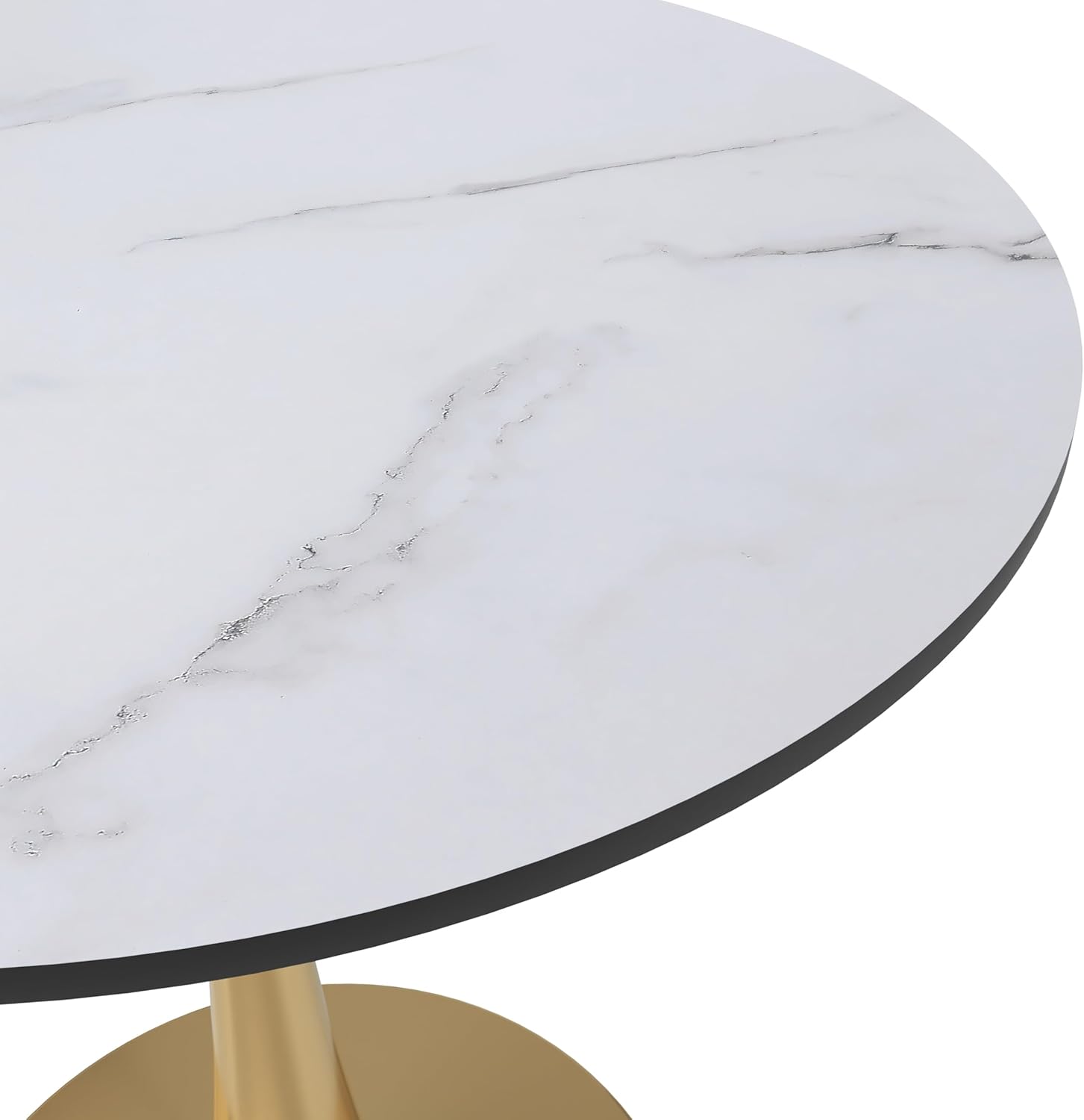 Alt View 3. LeisureMod - Bristol 27" Round Sintered Stone or MDF Dining Table, Modern Pedestal Base - Heavy Duty Steel Kitchen Table - MDF - Marbled White.