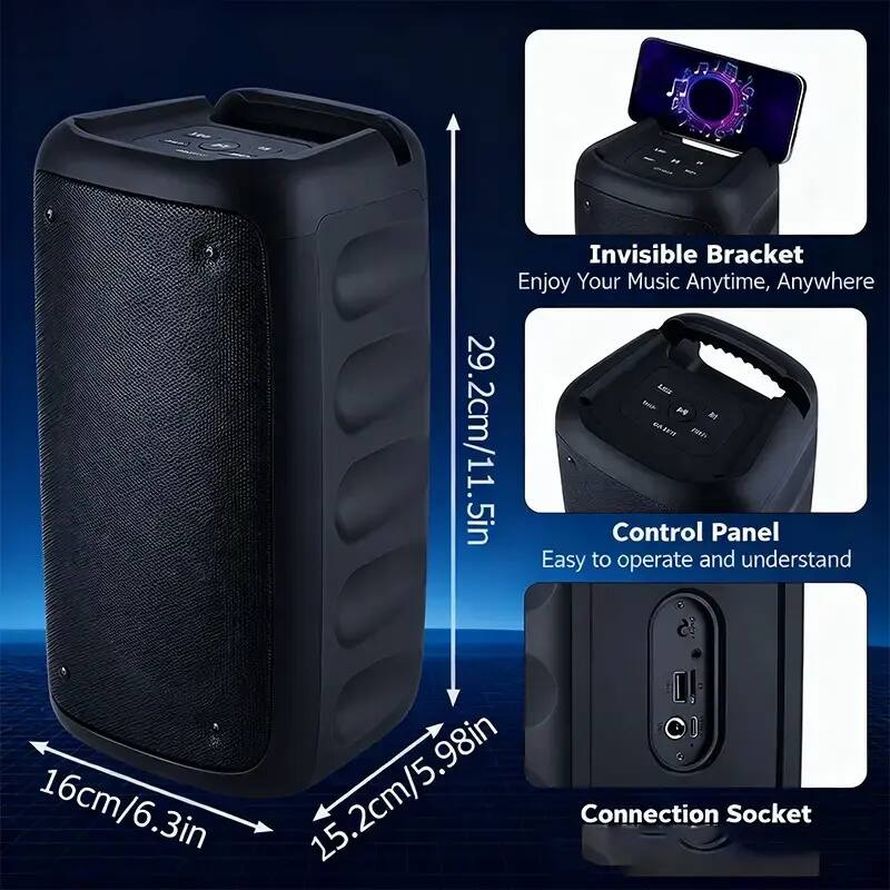 Invisible Bracket  
Enjoy Your Music Anytime, Anywhere  

La Bn h nitotr m  
29.2cm/11.5in  

Control Panel  
Easy to operate and understand  

16cm/6.3in  
15.2cm/5.98in  

Connection Socket