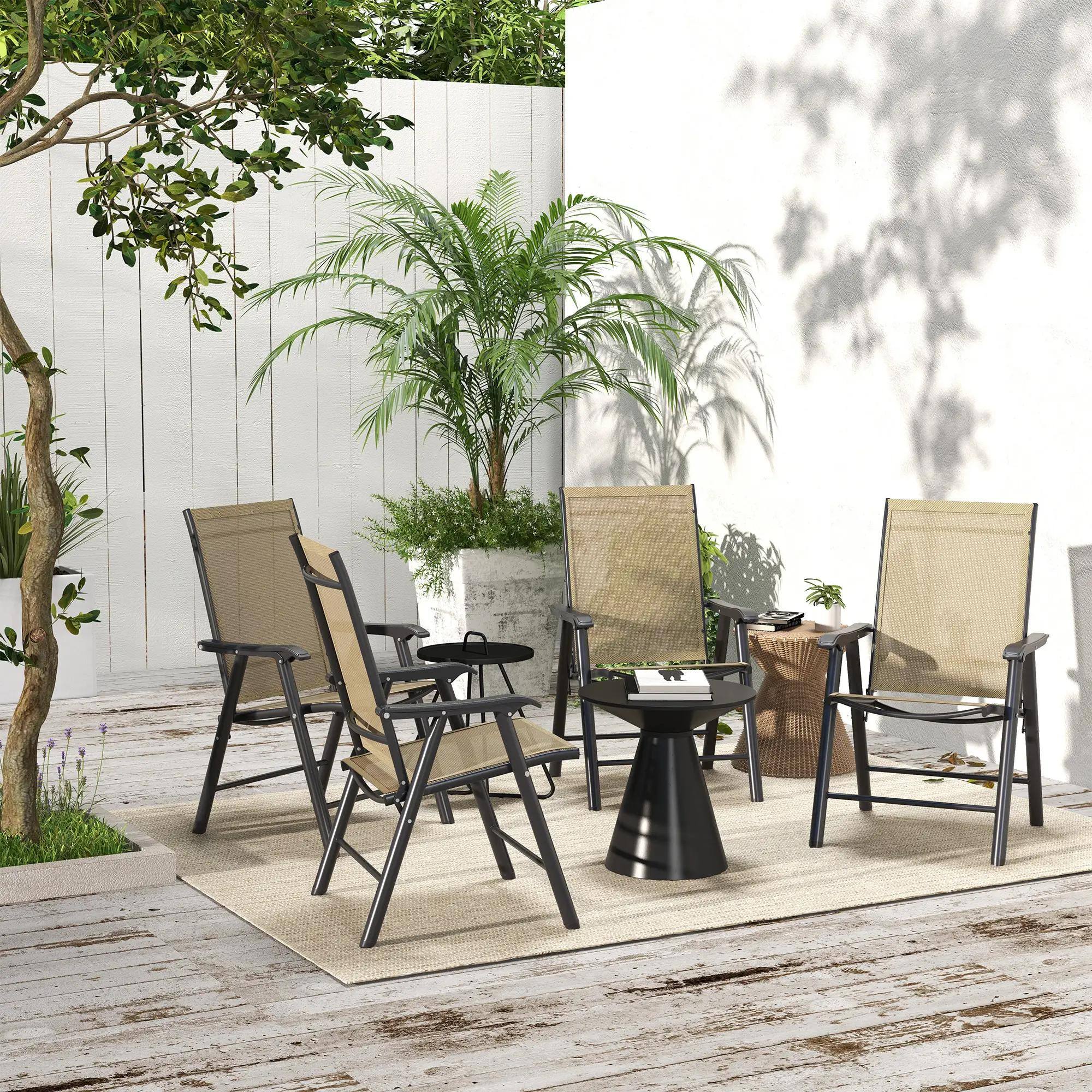 Alt View 2. Resenkos - Resenkos 4-Pack Folding Chairs, Arm-Relaxing Metal Patio Dining Seats, Outdoor Entertaining, Light Mixed Brown - Light Mixed Brown.