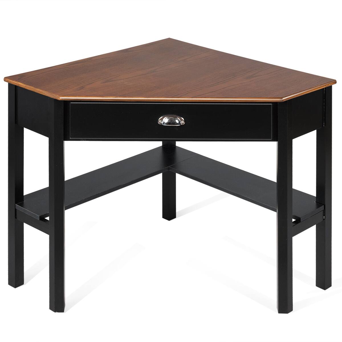 Alt View 19. Costway - Triangle Corner Office Desk with Drawer Shelves - Rustic Coffee/Black.
