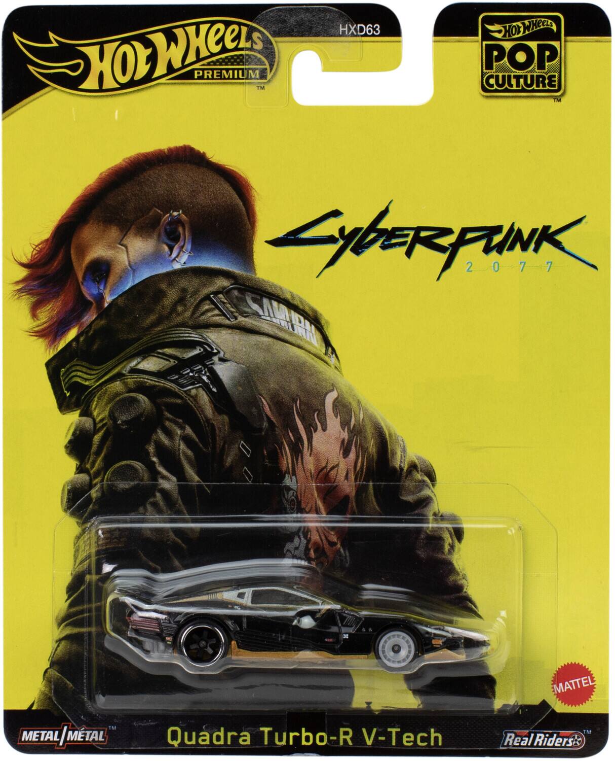 Hot Wheels Premium  
HXD63  
Pop Culture  
Cyberpunk 2077  
Quadra Turbo-R V-Tech  
Metal/Metal  
Real Riders  
Mattel