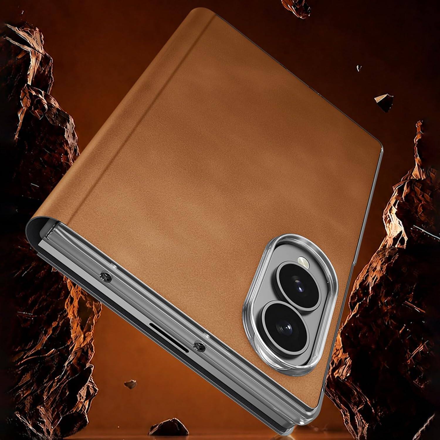 Left. Dteck - Full Body Case for Samsung Galaxy Z Fold8 Business Faux Leather Shockproof Hinge Protection Folio Cover - Brown.