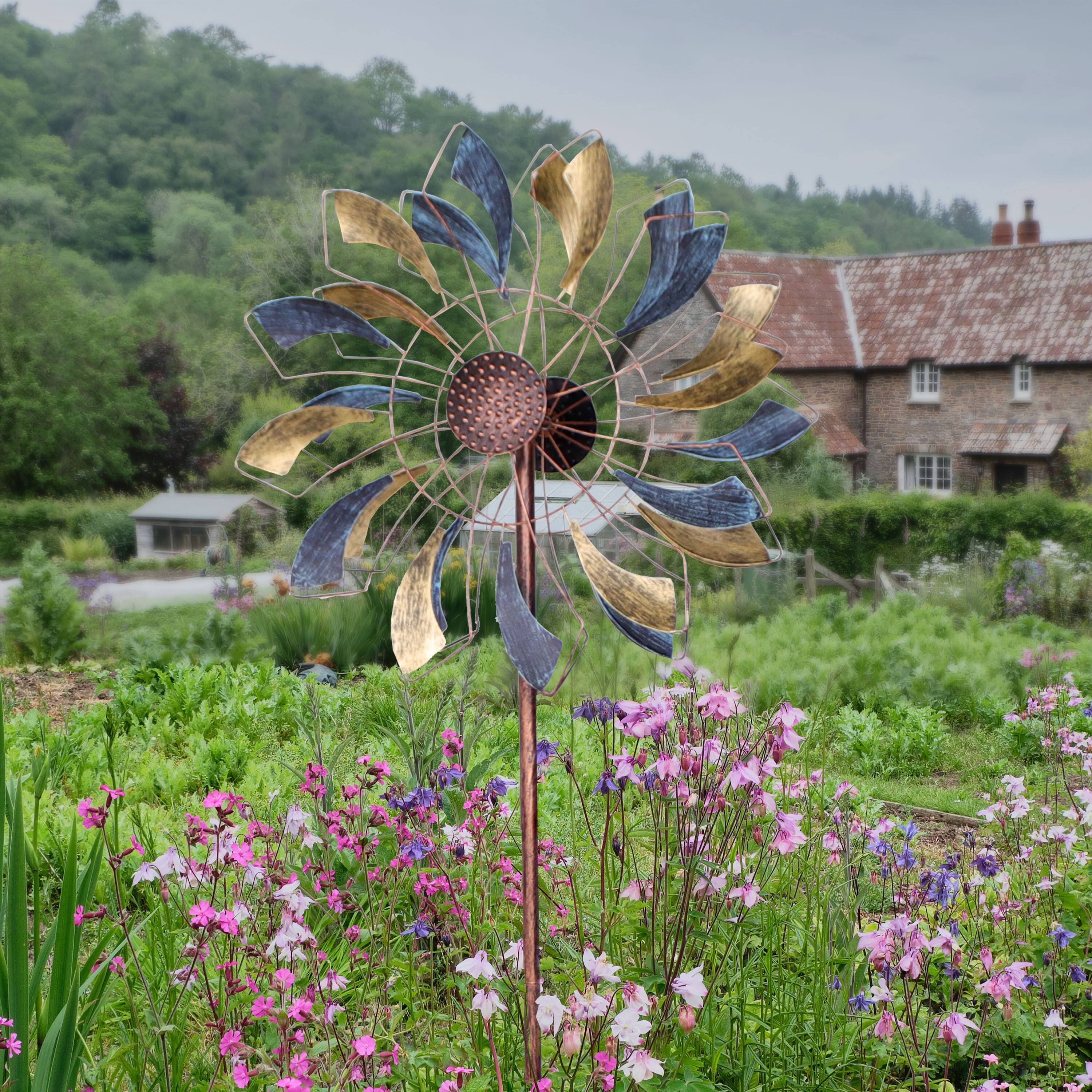 Alt View 1. Sunnydaze - Metallic Pinwheel Powder-Coated Iron Wind Spinner - 84.5" H - Metallic.