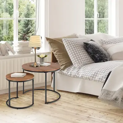Costway Round Coffee Table Set Of 2 Modern Accent Side Table W/ Steel Base Rusti