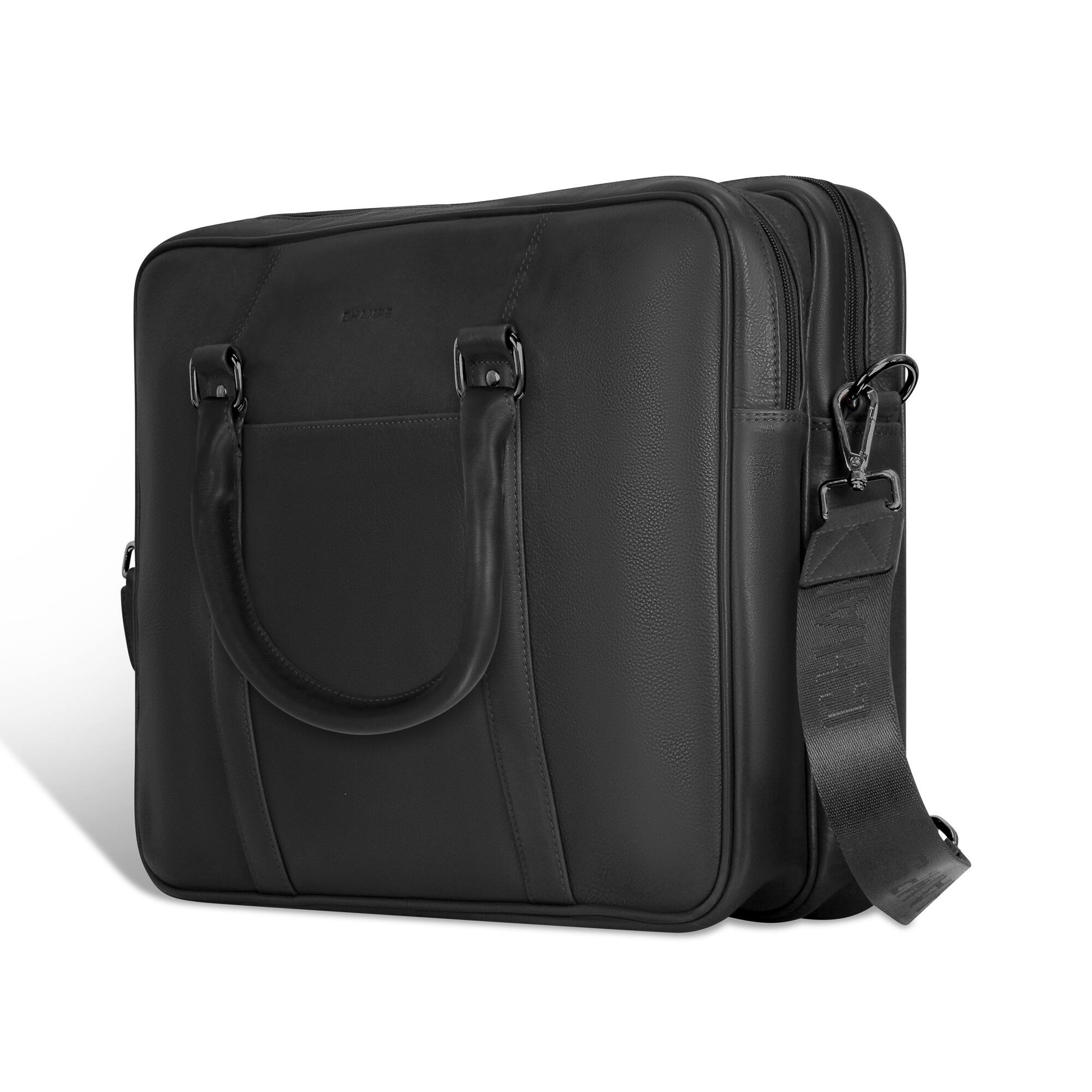 Angle. Champs - Onyx Collection Leather Laptop Briefcase - Black.
