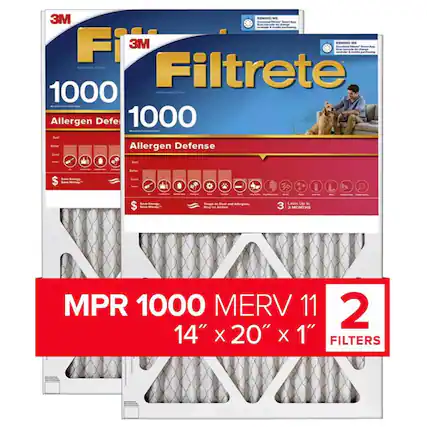 3M REMIND ME Filtrete 1000 Allergen Defense Good - $ -d 3 I L $ - - Lasts Up to 3 MONTHS MPR 1000 MERV 11 2 14" X 20" X 1" FILTERS