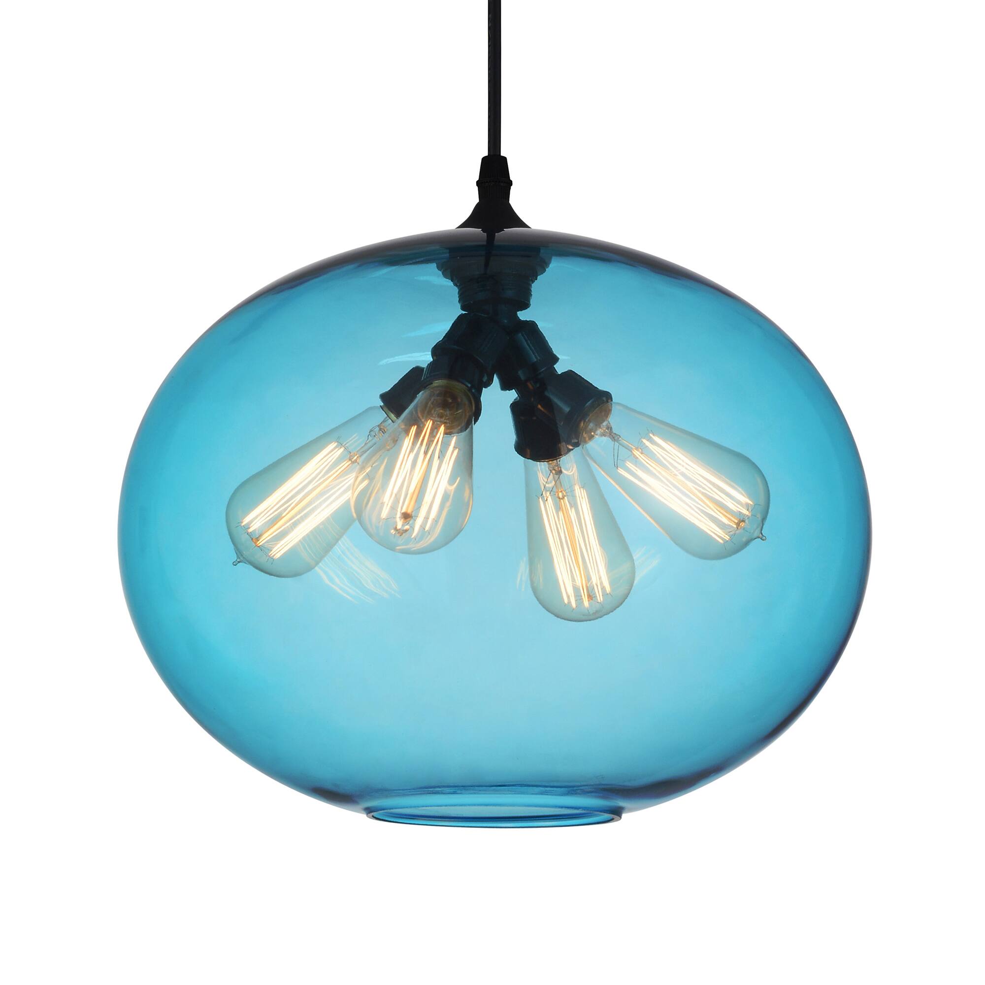 Angle. CWI Lighting - Glass 4 Light Down Pendant With Blue Finish - Black.