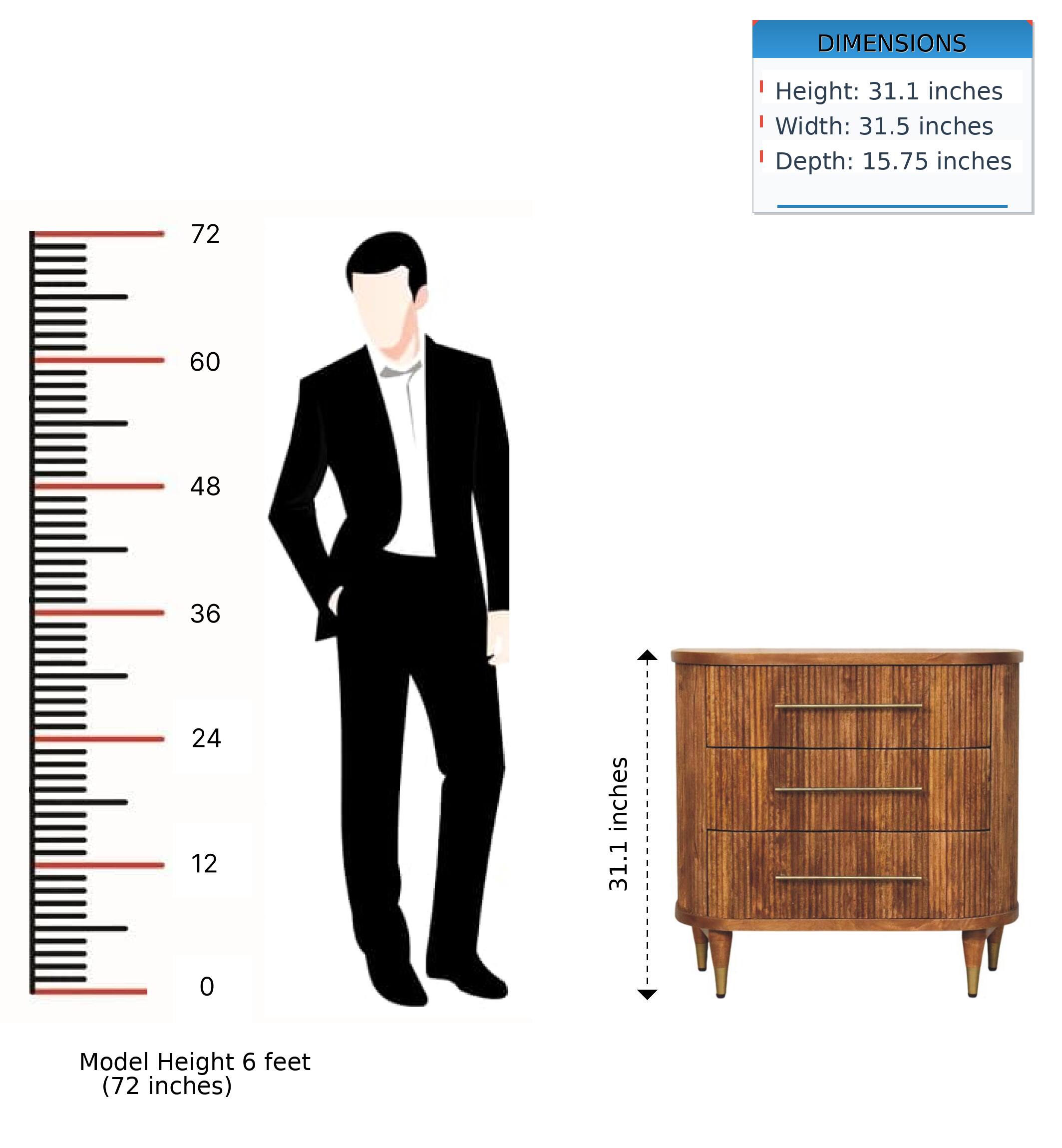 DIMENSIONS  
Height: 31.1 inches  
Width: 31.5 inches  
Depth: 15.75 inches  

Model Height: 6 feet (72 inches)