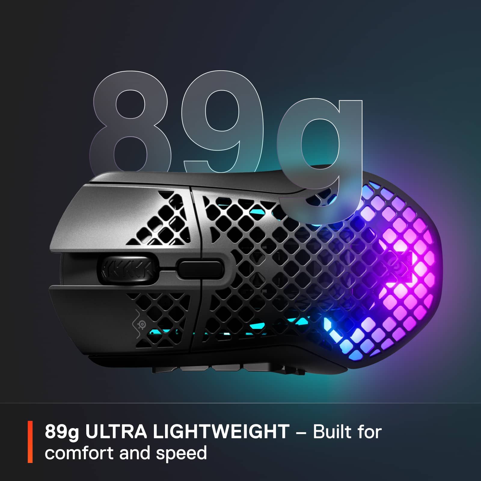 The text on the image reads: "89g ULTRA LIGHTWEIGHT - Built for comfort and speed."