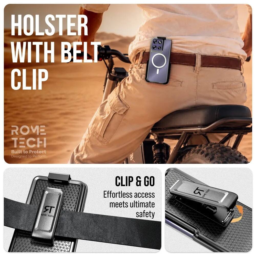 HOLSTER WITH BELT CLIP  
ROME TECH  
Built to Protect  
Designed to Perform  

CLIP & GO  
Effortless access meets ultimate safety
