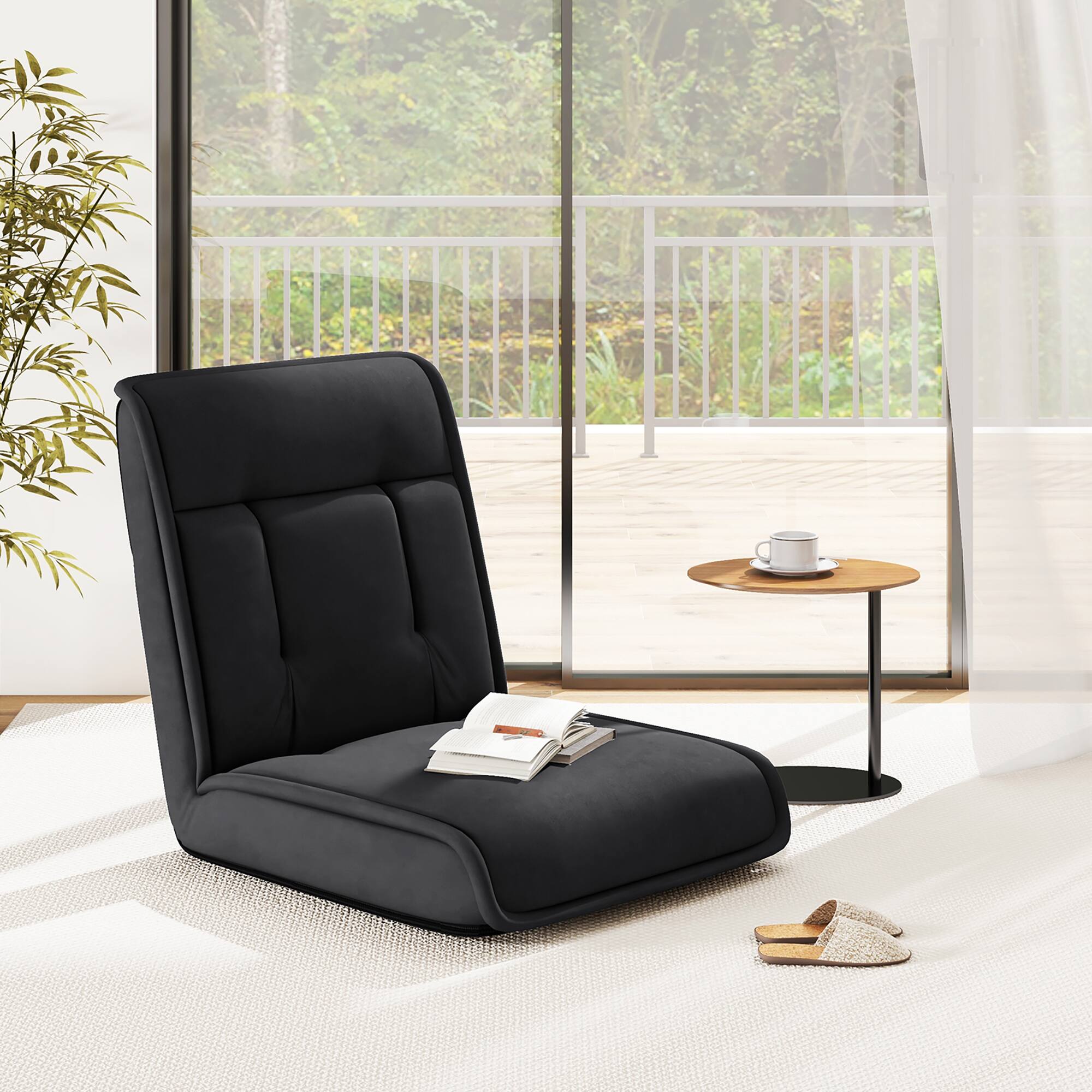 Alt View 1. Gymax - Gymax Folding Floor Chair Convertible Lazy Sofa Chair w/ Adjustable Backrest Black - Black.