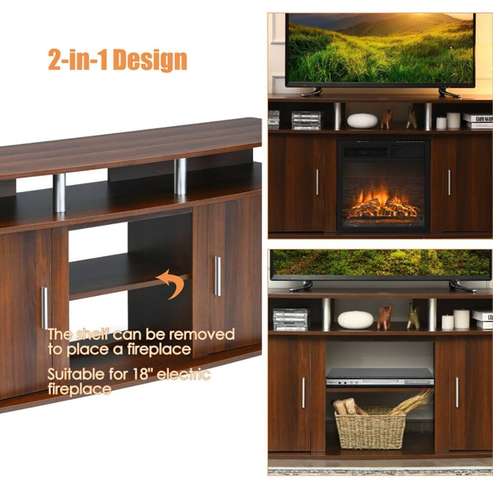 2-in-1 Design

The shelf can be removed to place a fireplace. Suitable for 18" electric fireplace.
