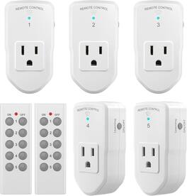 BN-LINK - ES1513-5-2 Wireless Remote Control Outlet, 5 Receivers + 2 Transmitters, Long Range, 1200W/10A - White