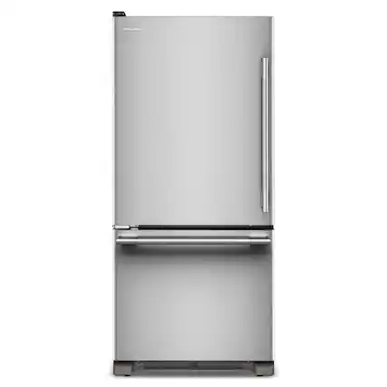 Front. KitchenAid - 19 Cu. Ft. 30-Inch Standard-Depth Bottom Mount Refrigerator with Left Door Swing - PrintShield Stainless.