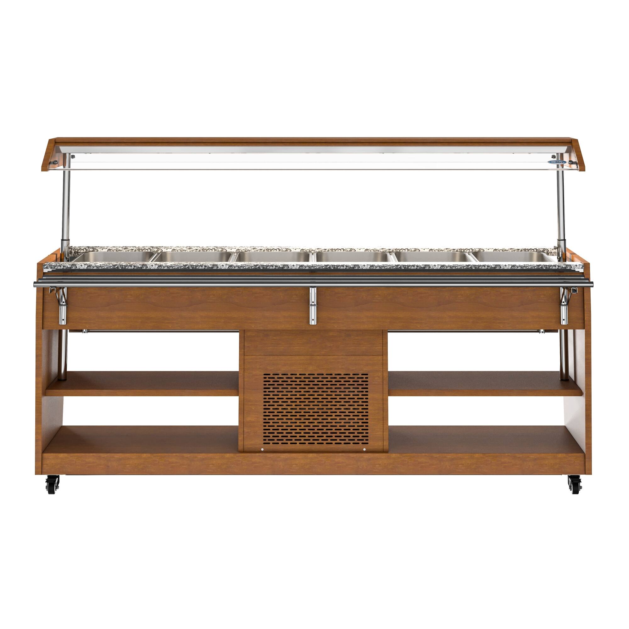 Front. Koolmore - 84" Commercial Buffet Salad Table with Capacity  in Stainless Steel Walnut Color - WOOD STAINLESS STEEL.