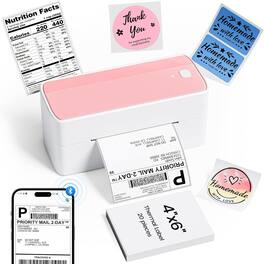 Phomemo - PM-241BT Wireless Shipping Label Printer,4x6 inch,Bluetooth and USB Connection - Pink and White