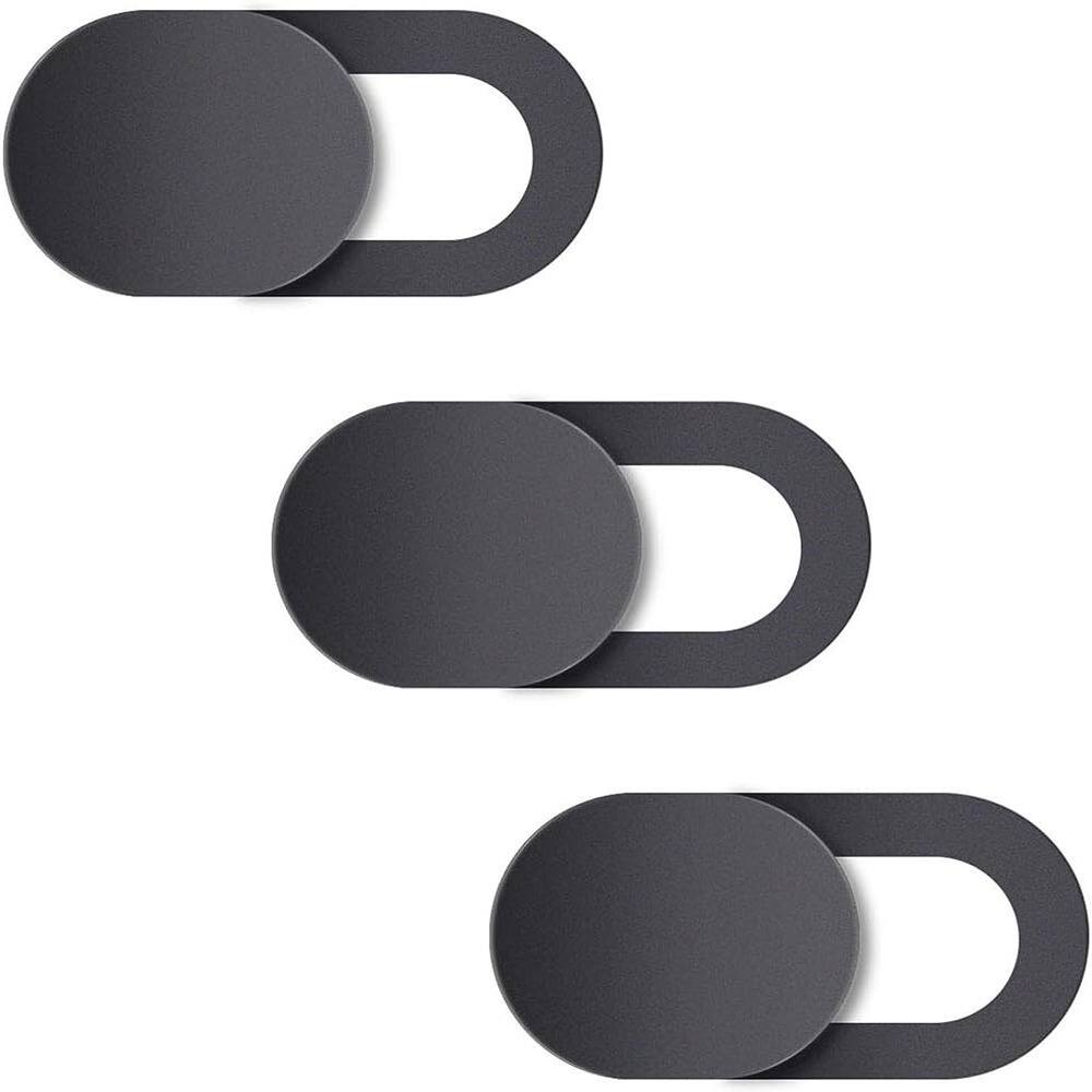 Front. RTMB - Webcam Cover 3-Pack – Slim Slide, Metal, Black, Privacy Protection.