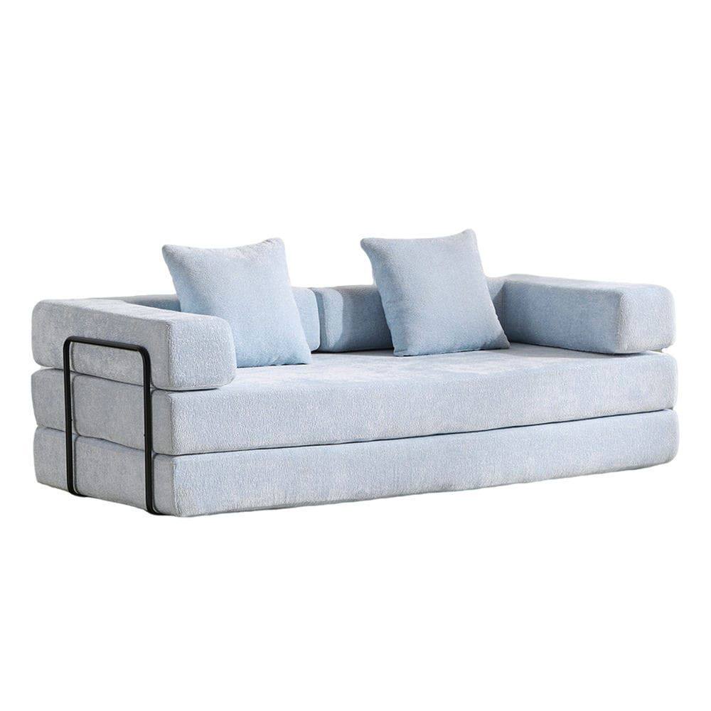 Alt View 5. Resenkos - Floor Couch Bed, Convertible Chenille Fabric Sofa with Pillow Back Support, Compression Lounge Sleeper, Light Blue - Blue.