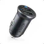 Front. Anker - Anker 320 Car Charger (24W II), Mini Aluminum Alloy Dual USB with Blue LED - Black.