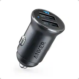 Anker - 320 Car Charger (24W II), Mini Aluminum Alloy Dual USB with Blue LED - Black