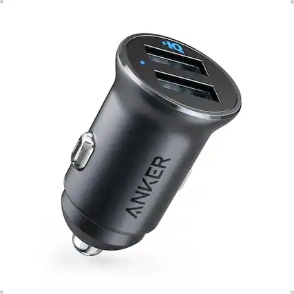 Front. Anker - Anker 320 Car Charger (24W II), Mini Aluminum Alloy Dual USB with Blue LED - Black.