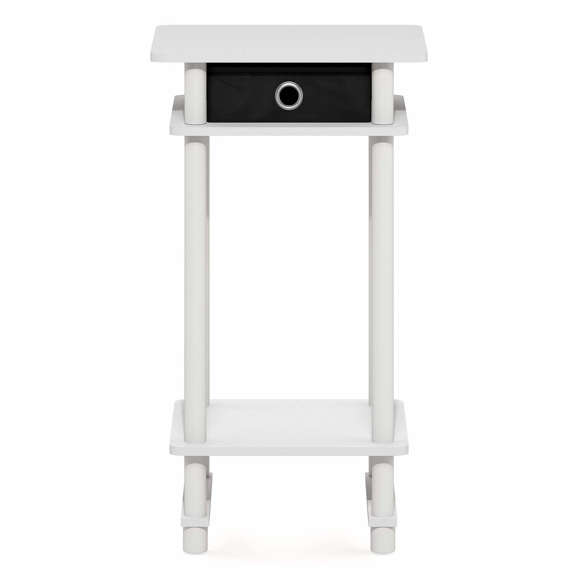 Alt View 6. Furinno - TURN-N-TUBE Side Table, Tall Narrow End Table with Storage Bin, Open Shelf Night Stand, Bedside Table, Toolless Assembly - White/White/Black.