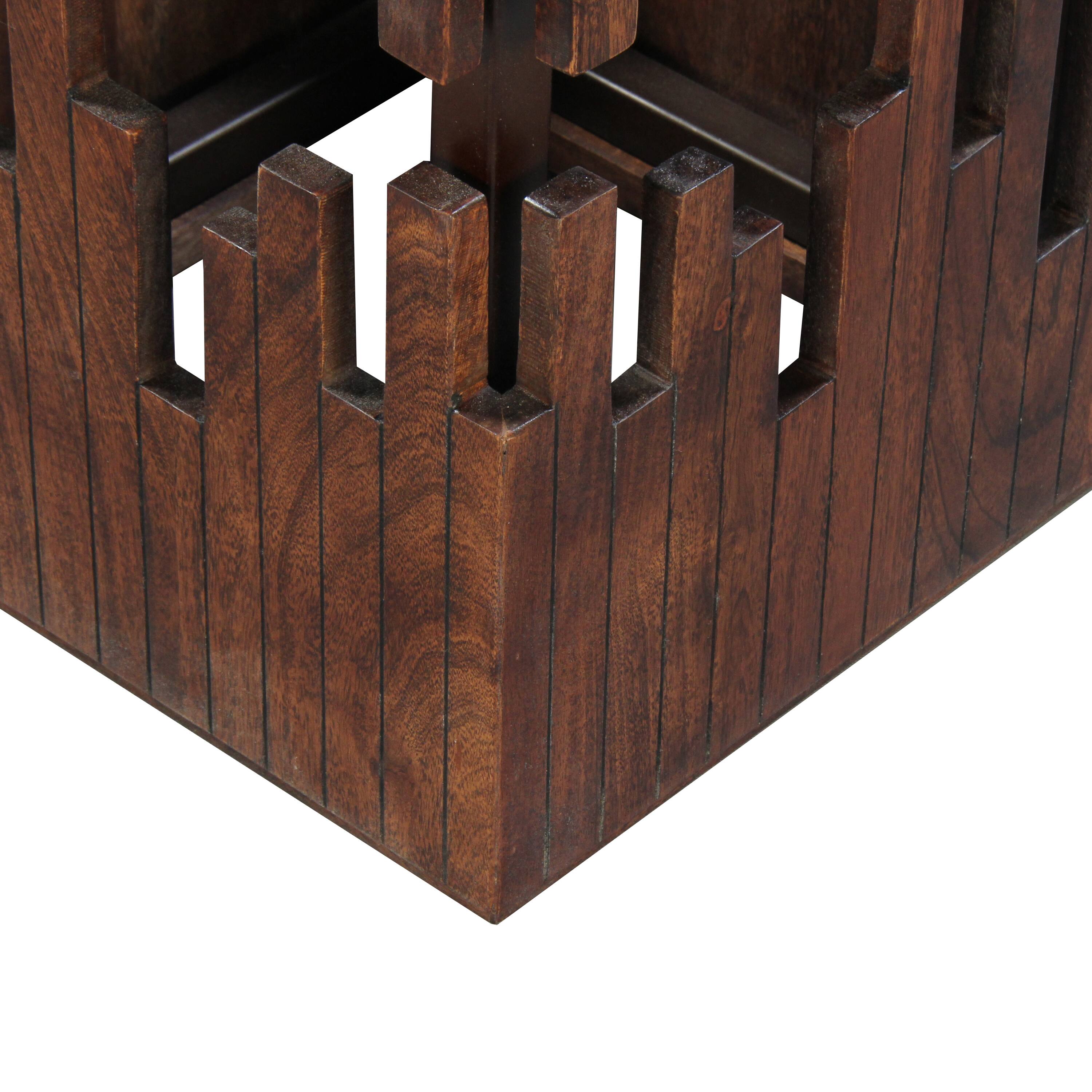Alt View 5. Manhattan Lane - 24 Inch Accent Side End Table, Brown Acacia Wood, Slatted Square Top, Handcrafted Abstract Silhouette - Brown.