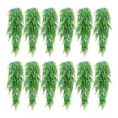 Front. VEVOR - Artificial Ferns, 12 Pcs Fake Hanging Boston Fern Bush Plant with 32 Inch Hanging Length, Plastic Faux Greenery - Green.