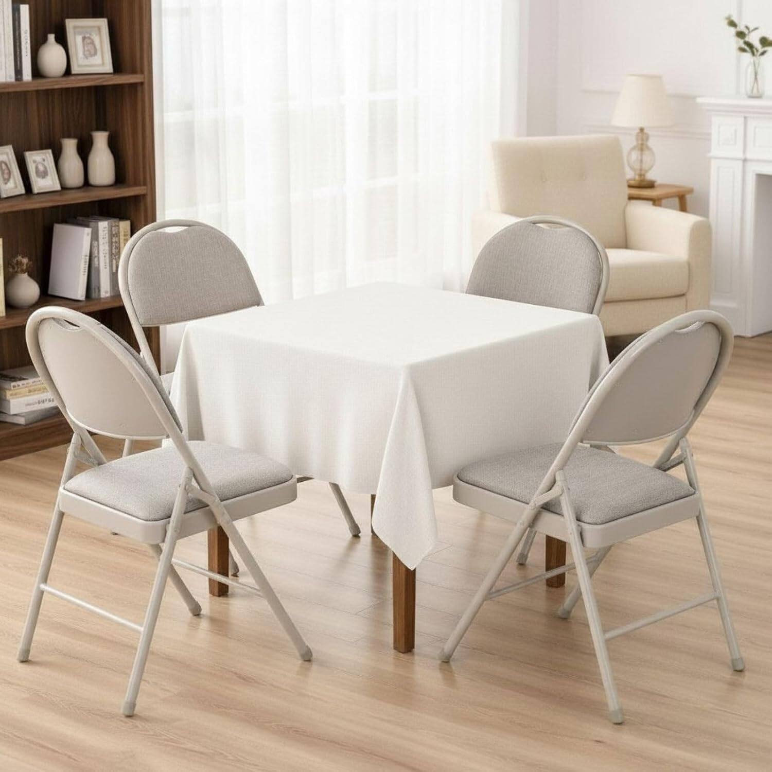 Alt View 1. Sudden Comfort - Sudden Comfort Set of 4 Double Padded Steel Frame High Back Folding Chairs, Buff - Buff.