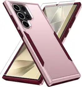 Entronix - Galaxy S24 Ultra Bundle - Soft-Touch Dual-Layer Case with Clear Screen Protector - Pink