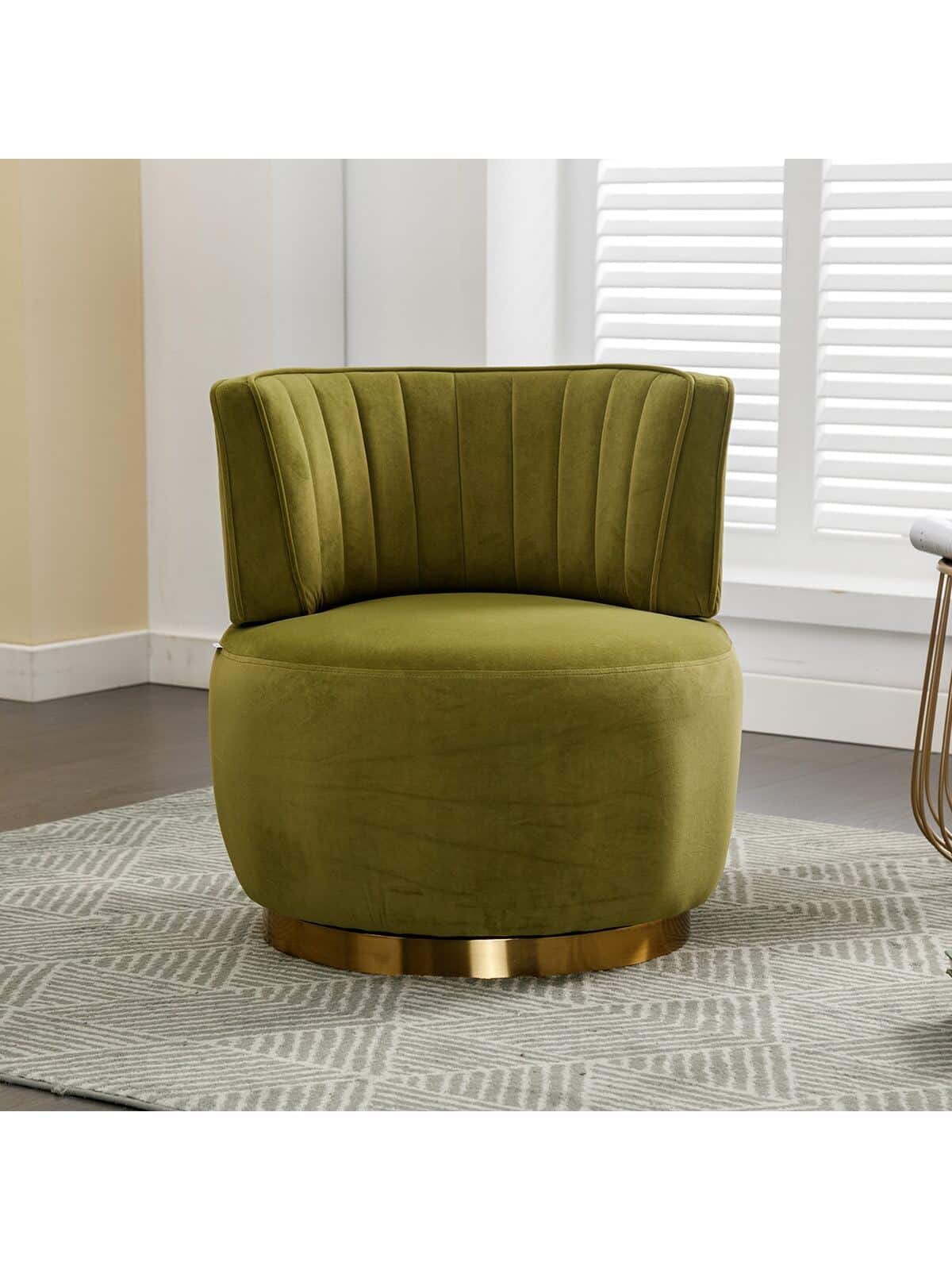 Trinkets Crazed - Velvet Swivel Accent Barrel Chair, Mid Century Modern Arm Chair 360° Swivel Club Chairs - Olive