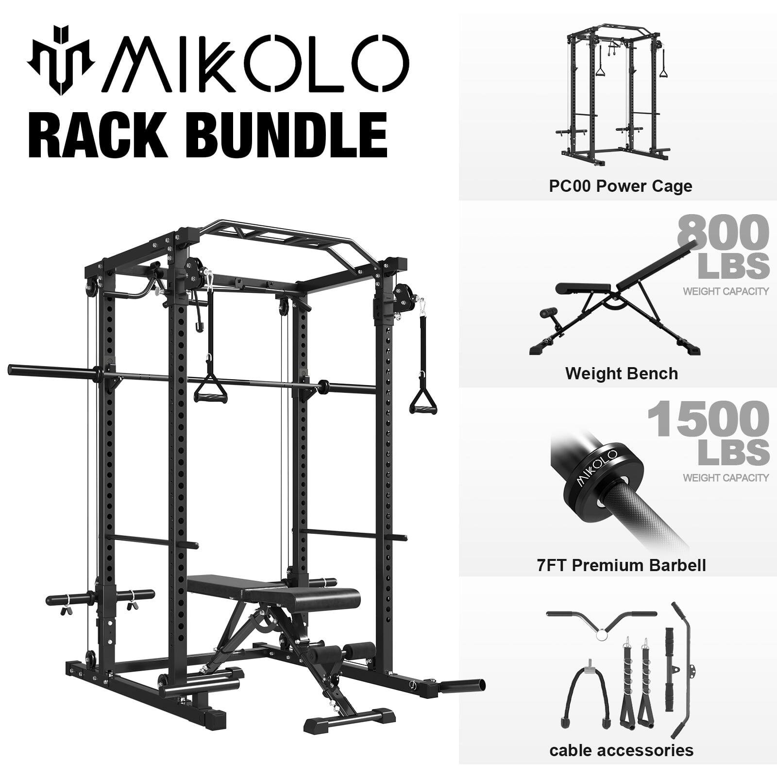 Mikolo - Power Cage, Squat Rack, Multi-function Free Weight Workout Machine with Strength Training Attachments - Black