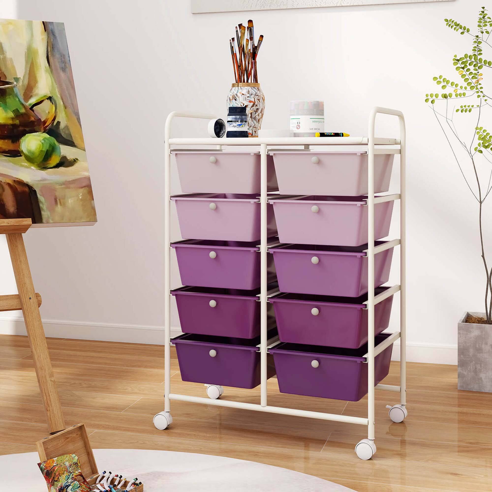 Alt View 1. Costway - Costway 10-Drawer Storage Cart Utility Rolling Trolley Kitchen Organizer - Purple.