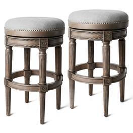 Maven Lane - Pullman Backless Bar Stool in Reclaimed Oak Finish w/ Ash Grey Fabric Upholstery, Set of 2 - Gray